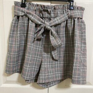 Shein Plaid, Belted Shorts and Cami Combo Size 2XL